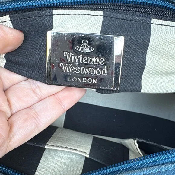 SOLD LIVE! Rare Vivienne Westwood Blue Quilted Satchel wTan Leather Accents - Picture 7 of 14